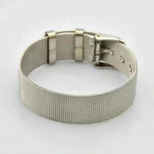 Wide Retro Mesh Surgical Stainless Steel Textured Watch Band Buckle Bracelet